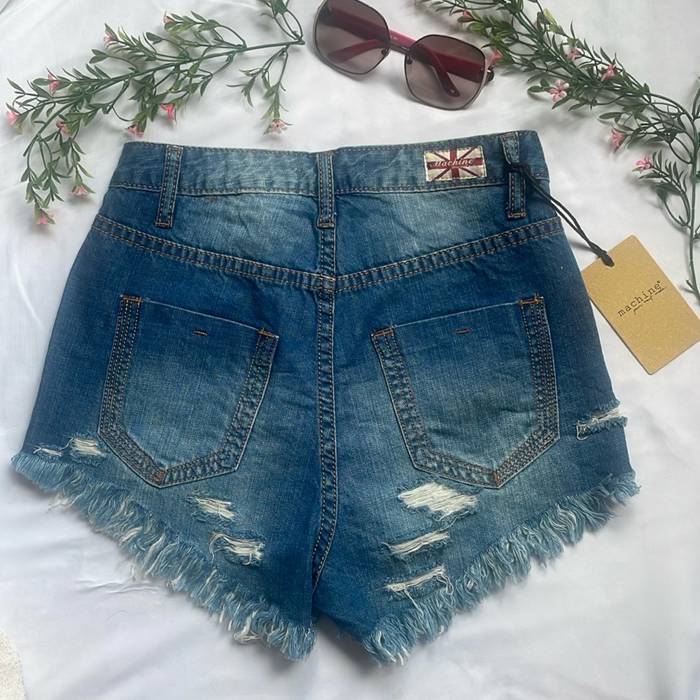 Machine Distressed Denim Shorts - Picture 4 of 10